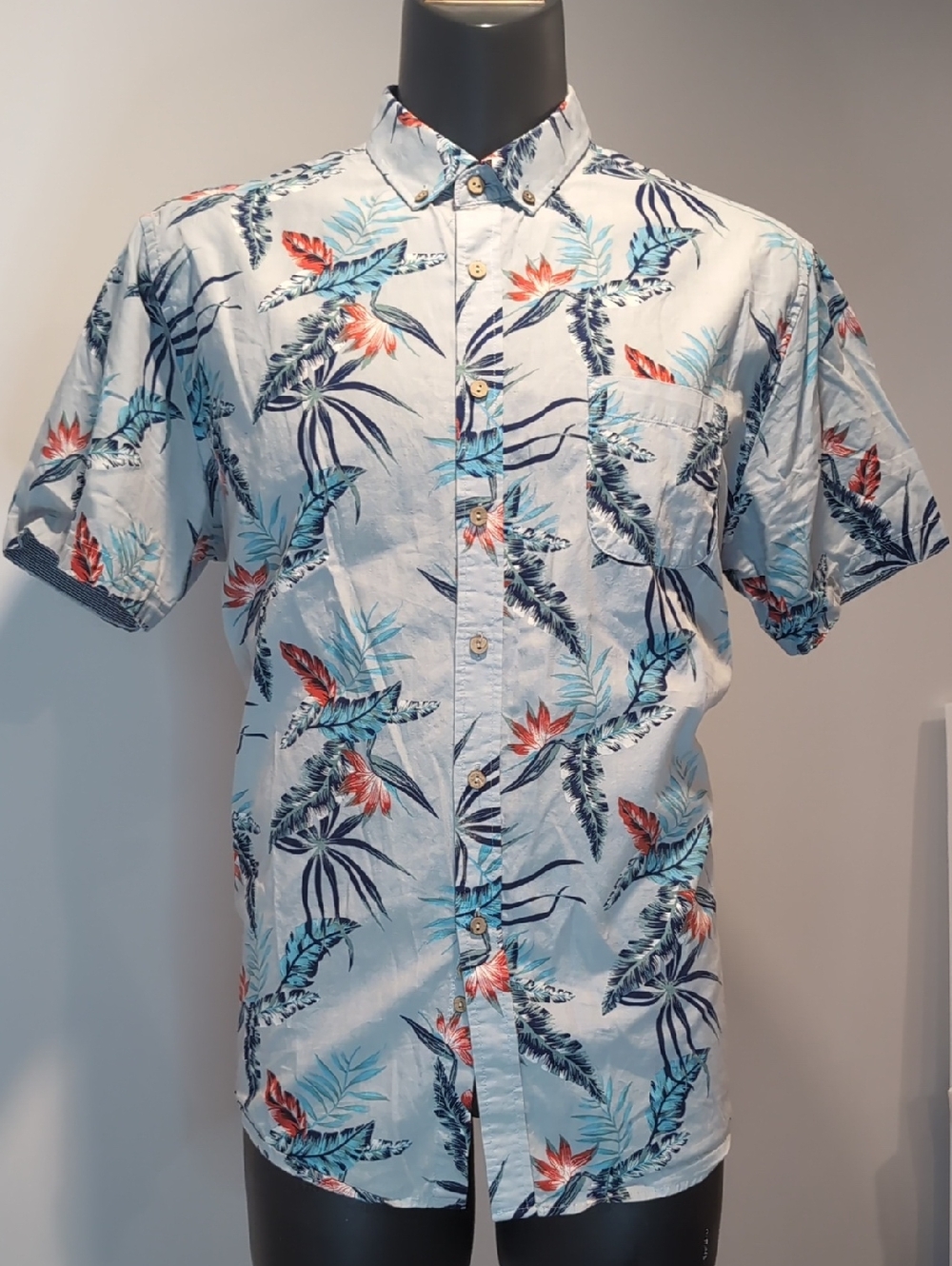 Saint Patrick Light Blue Tropical Print Short-Sleeve Shirt XXL Hawaiian
